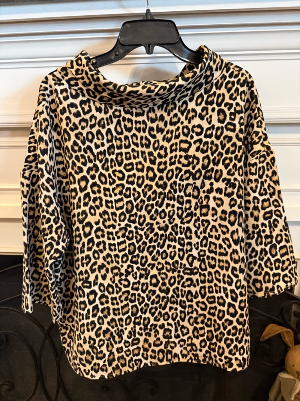 Chico's Leopard Print Draped Neck Top in Black and Cream